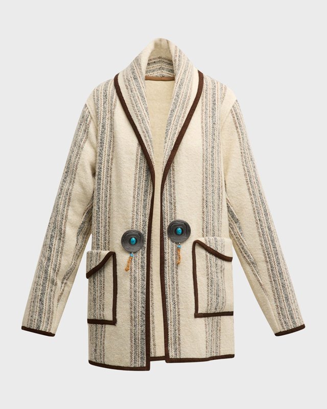 Fran Striped Shirt Jacket with Turquoise Buttons